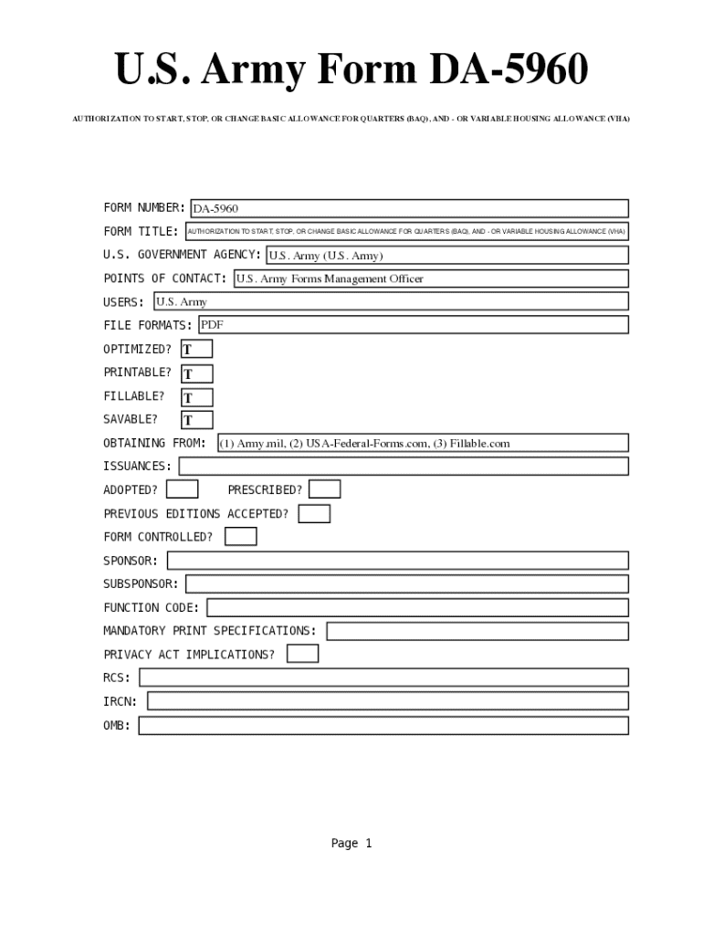 Da Form 5960 Fillable