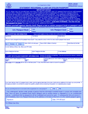 DS 0064 Statement Regarding a Lost or Stolen Passport Formerly DSP 64