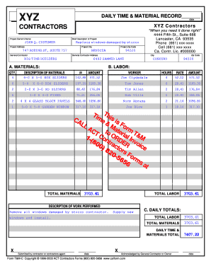 Time and Material Sheets  Form