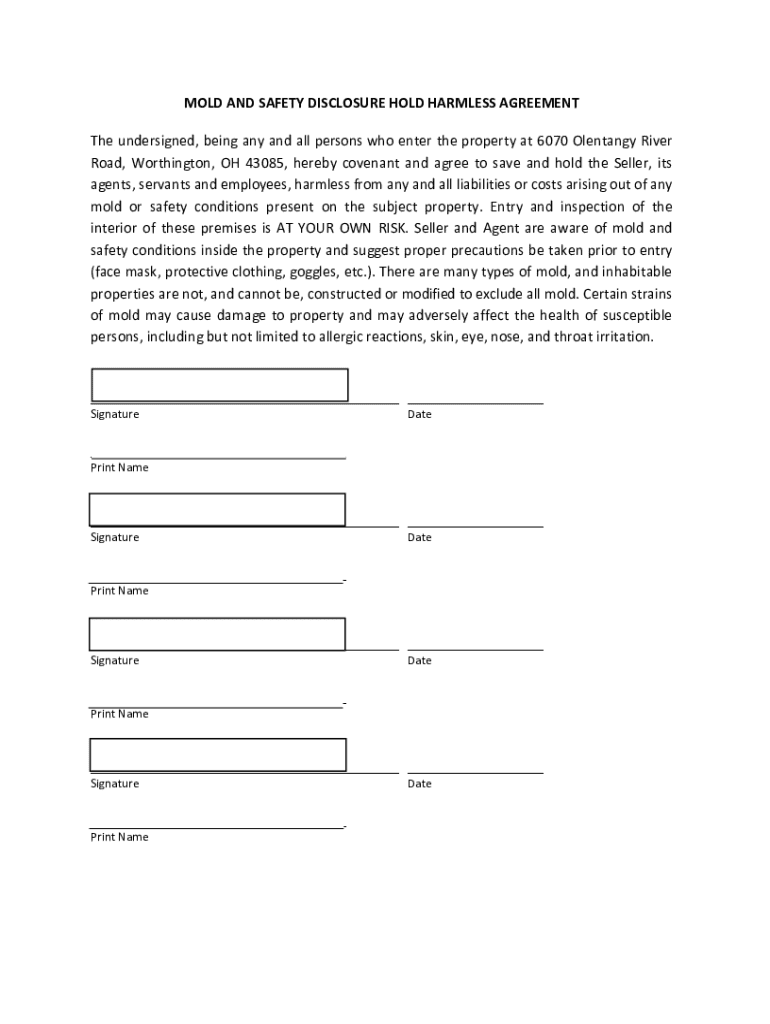 Mold Hold Harmless Form