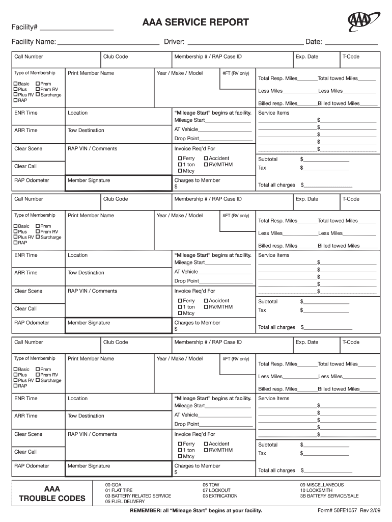 AAA SERVICE REPORT  Form