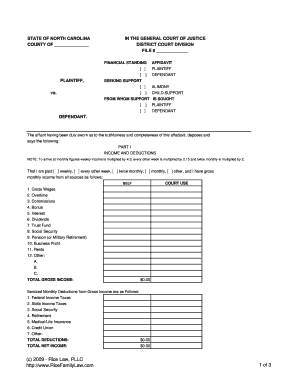 North Carolina Financial Standing Affidavit Form