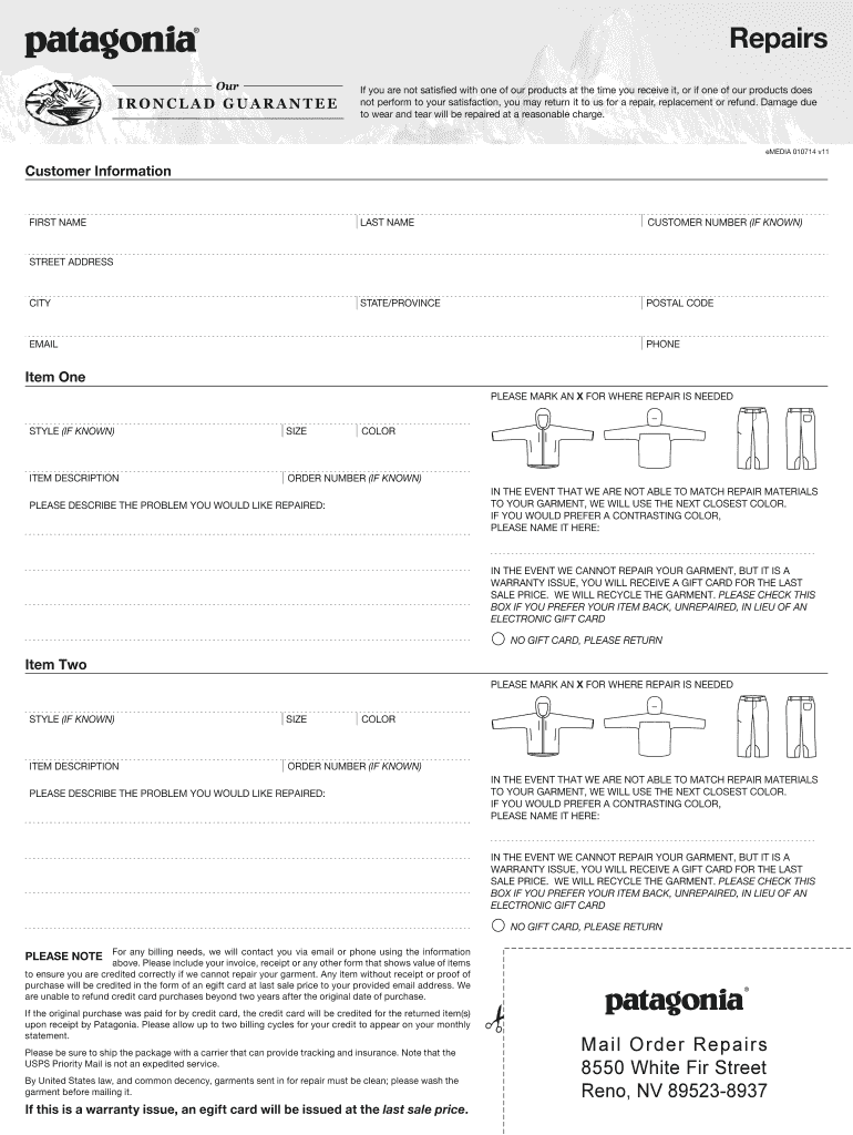 Patagonia Returns  Form