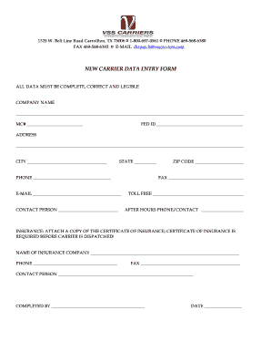 NEW CARRIER DATA ENTRY FORM VSS Carriers