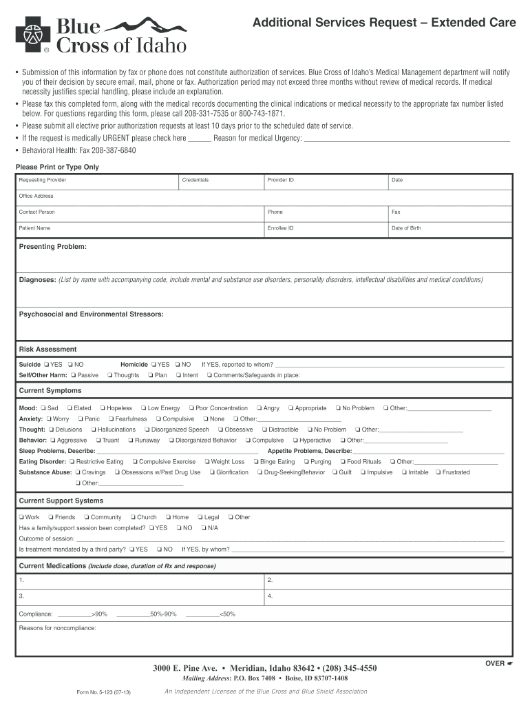  Blue Cross of Idaho Additional Services Requested Form Fillable PDF 2013-2024