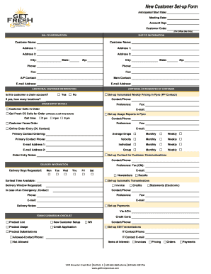 New Customer Set Up Form