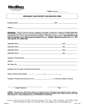 Dependent Care Receipt Template  Form