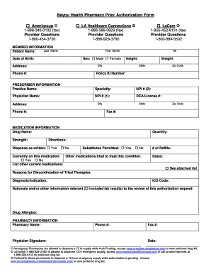 Bayou Health Pharmacy Prior Authorization Form Louisiana Health