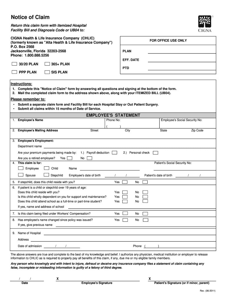  CHLIC Hospital Supplement Claim Form  Capital Insurance Agency 2011-2024