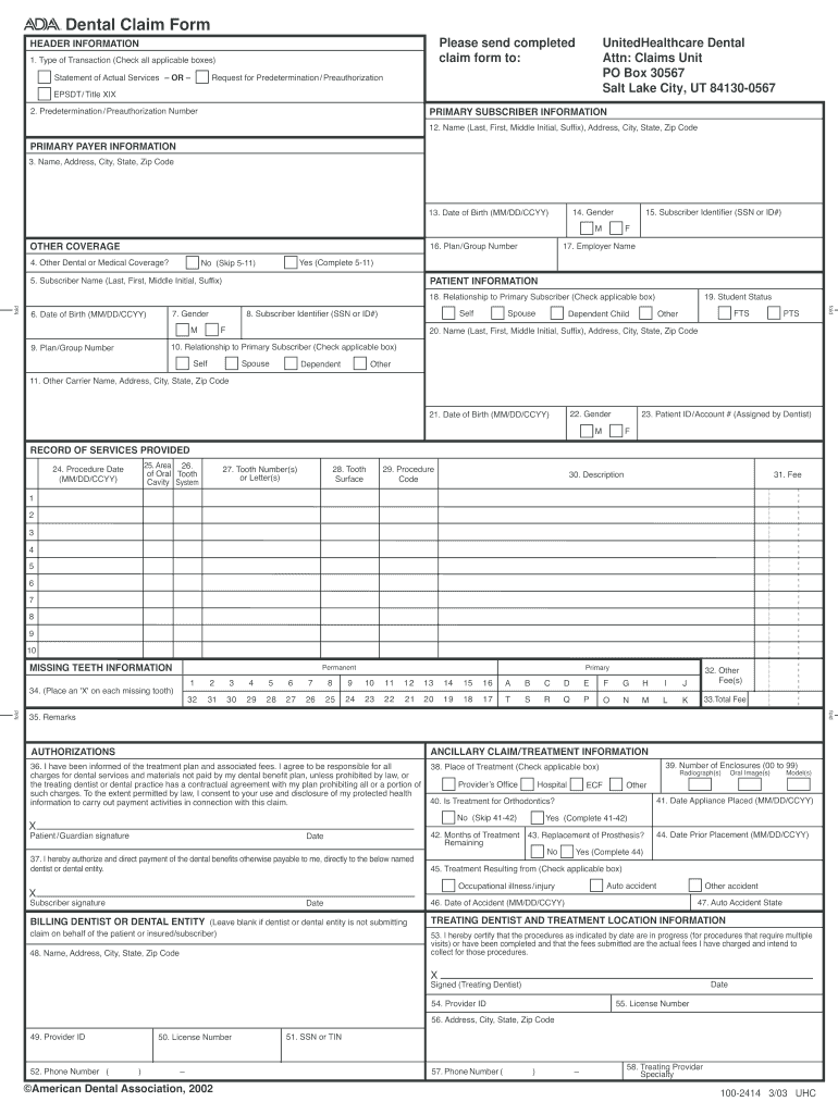 United Healthcare Dental Claim Form