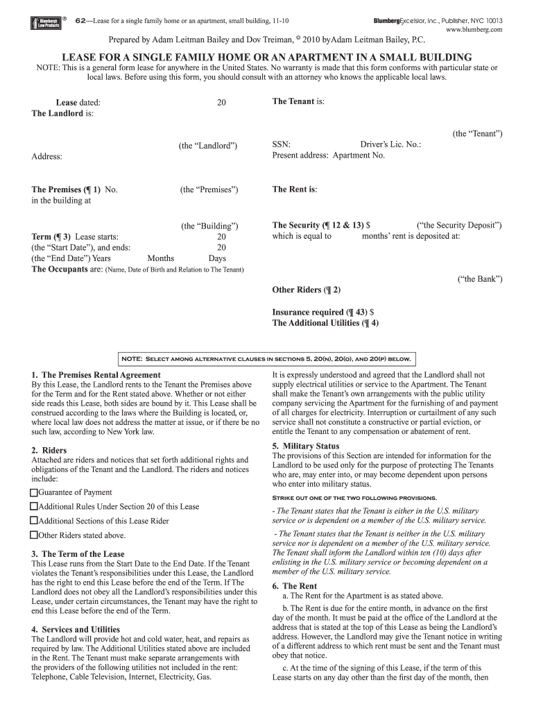 Bloomberg Lease Single Family Home  Form