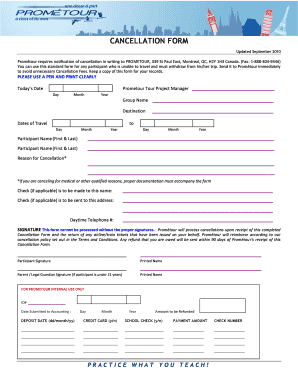 Prometour Cancellation Form