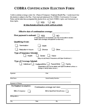 Cobra Continuation Election Form Hollister Benefits Company