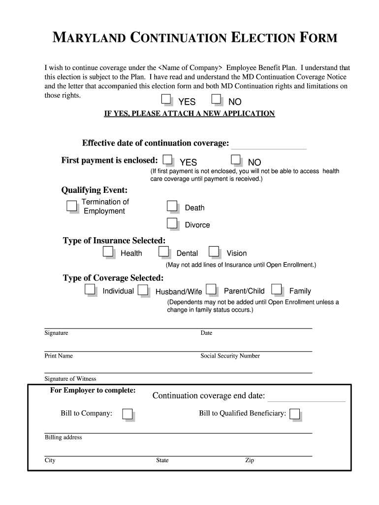 Maryland Continuation Coverage Notice  Form