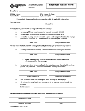 Employer Health Insurance Waiver Form
