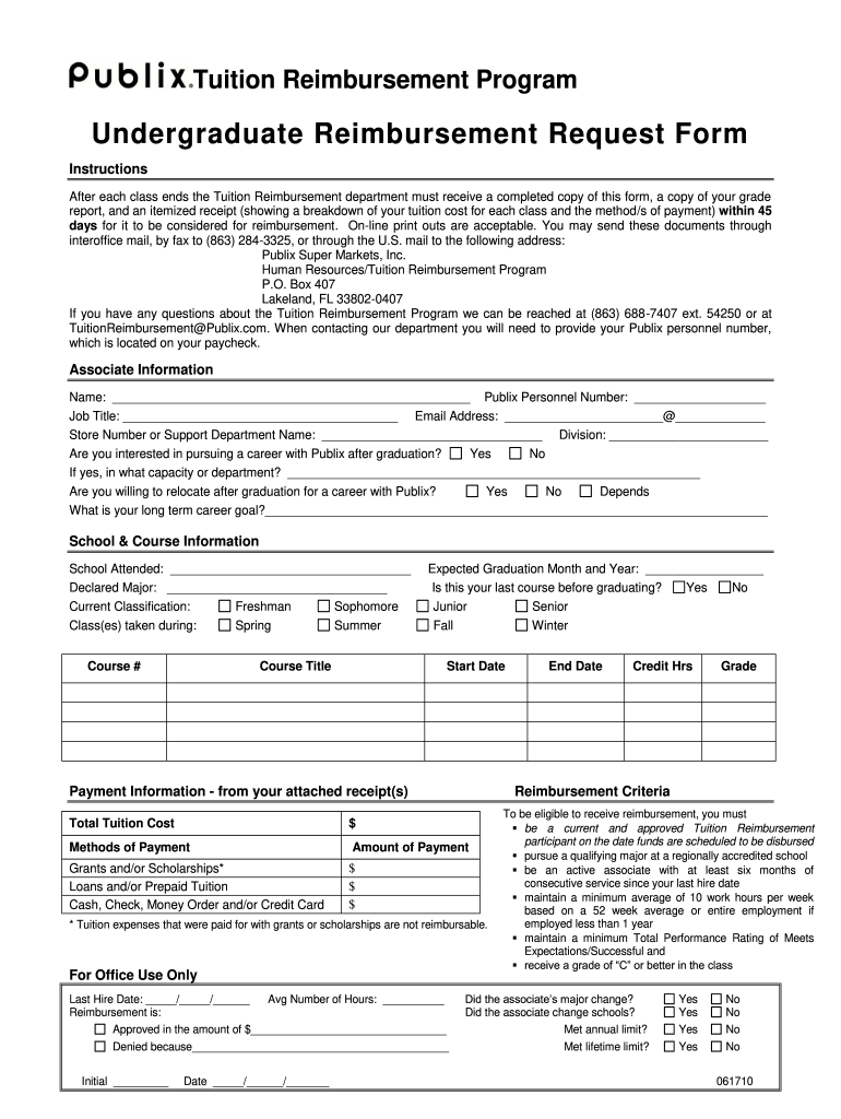  Publix Tuition Reimbursement Form 2010