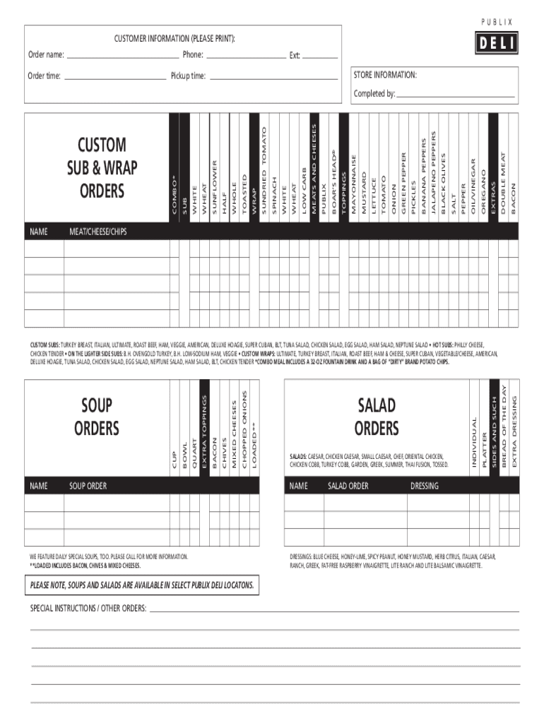 Publix Online Ordering  Form