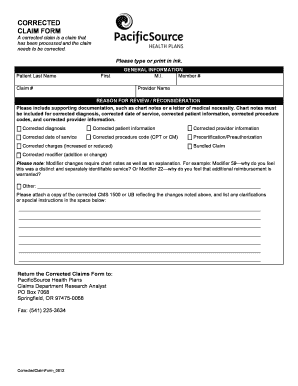 Pacificsource Corrected Claim Form