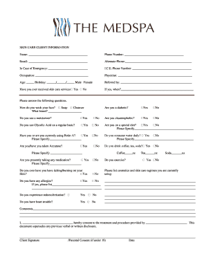 Esthetician Facial Consultation Forms