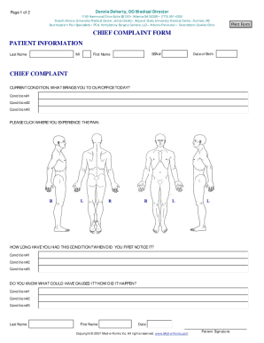 Chief Complaint Template  Form