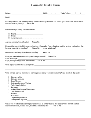 Cosmetic Intake Form Romagosa Dermatology Group