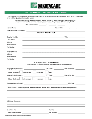 DAKOTACARE Specialized Imaging Notification Form MS015