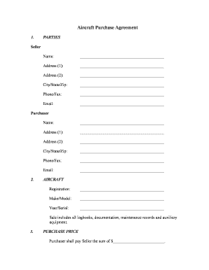 Aircraft Purchase Agreement Fillable  Form