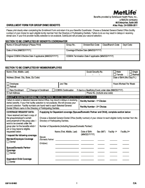 ENROLLMENT FORM for GROUP DHMO BENEFITS a MetLife