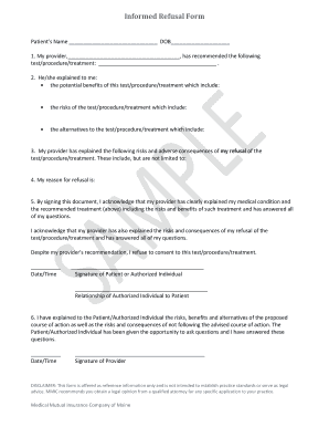 Printable Refusal of Medical Treatment Form