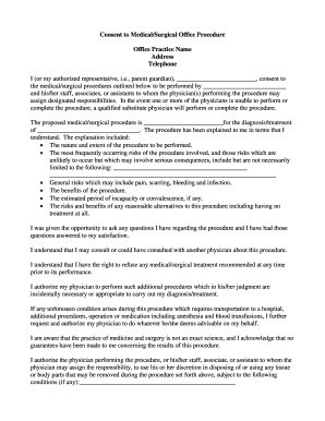 Consent to MedicalSurgical Office Procedure Medical Mutual Bb  Form