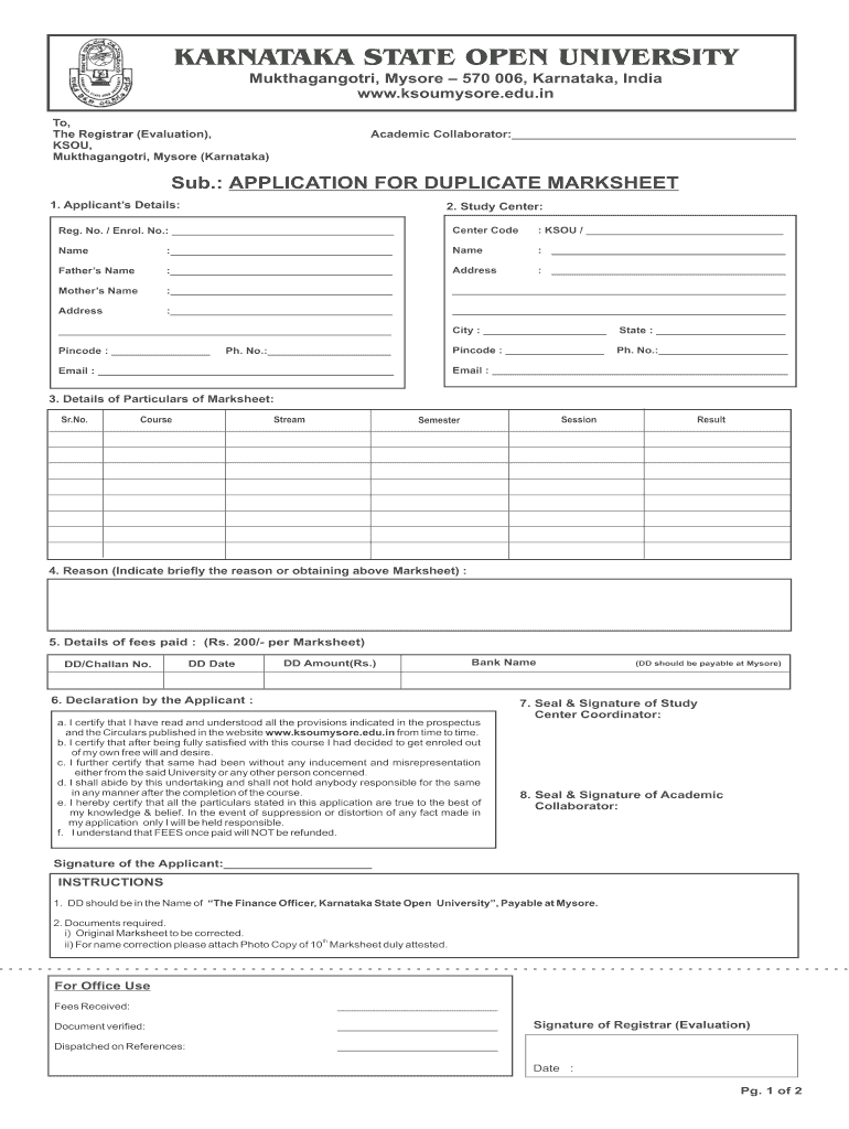 Ksou Marks Card Download  Form
