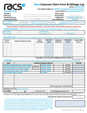 Racs Online New Expenses Claim Form and Mileage Log