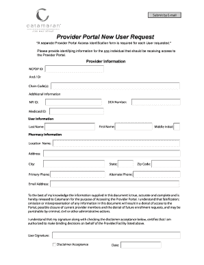 Provider Portal New User Request Catamaran  Form