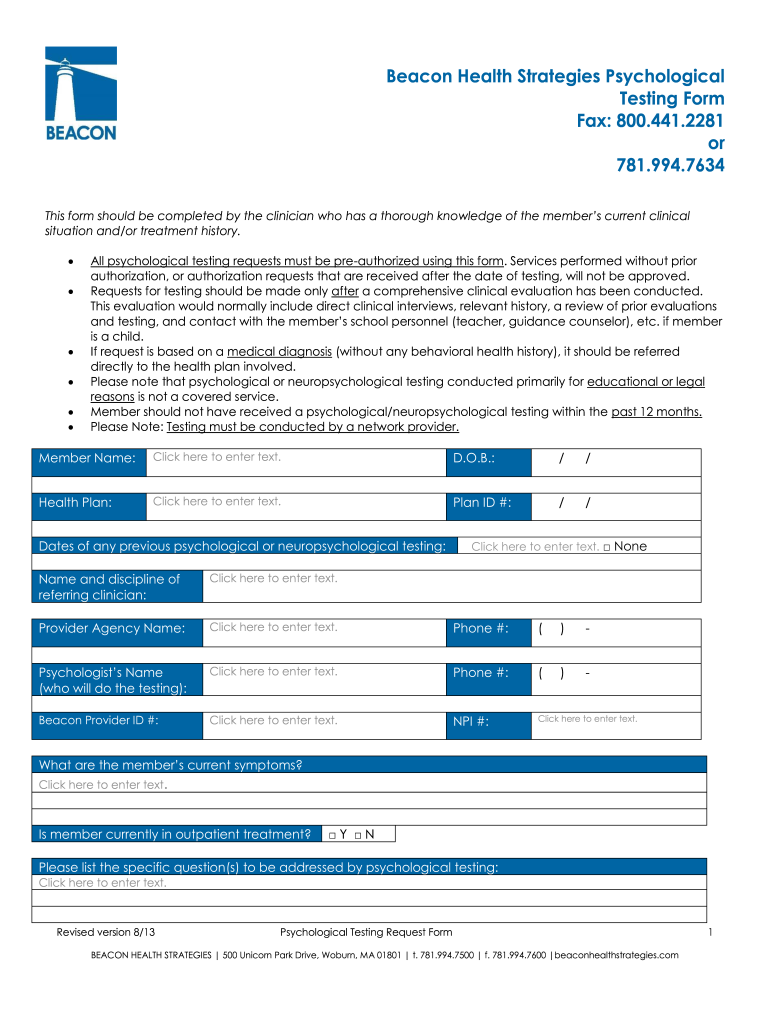  Psychological Testing Form 2013-2024