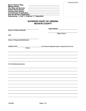 Superior Court of Arizona Mohave County Motion Form PDF