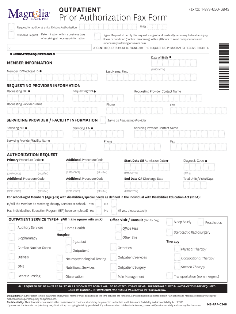 Magnolia Health Plan Prior Authorization PDF  Form