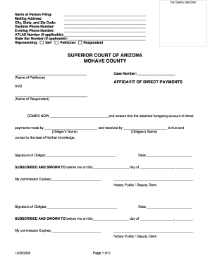 Affidavit of Direct Payments Mohave County Superior Court  Form