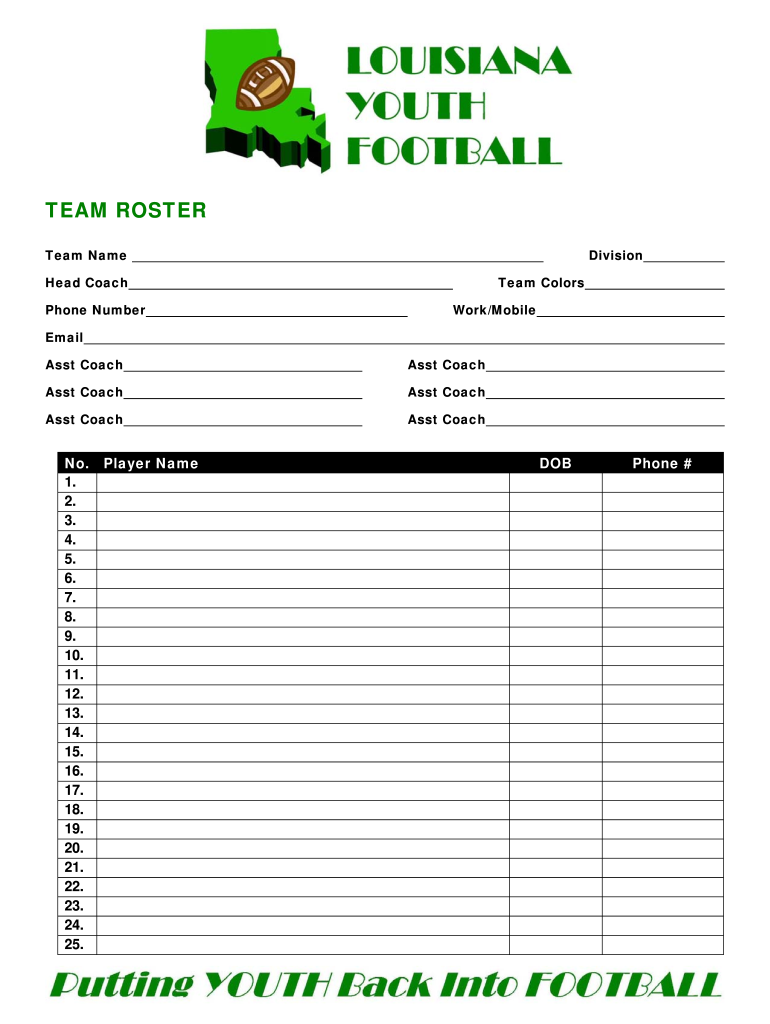 Football Roster Template  Form