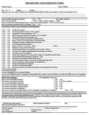 Epic Mri Screening Form