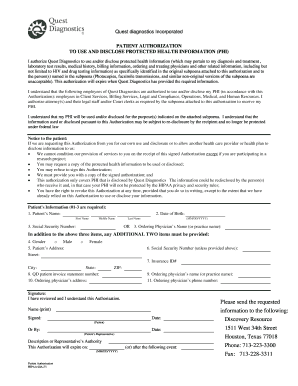  Quest Diagnostics Authorization Form 2005