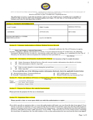 City of Houston Fire EMS Authorization Form Discovery Resource