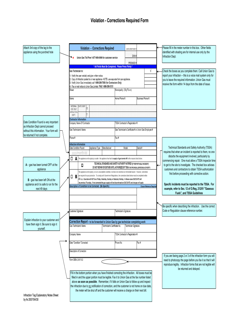 Where to Mail Union Gas Infraction  Form