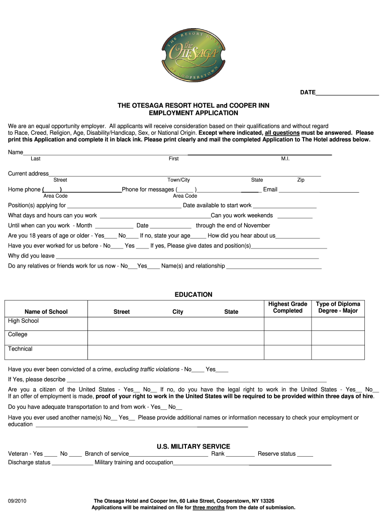  Otesaga Online Application Form 2010