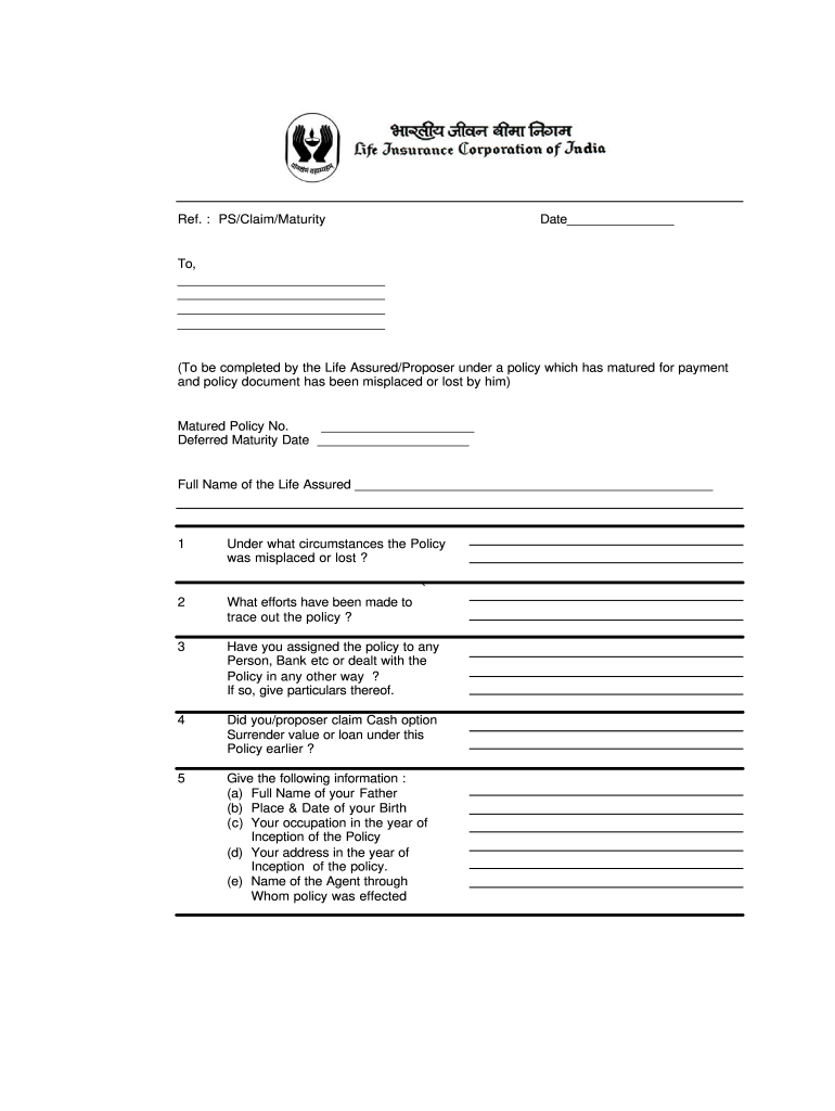 Lic Policy Bond Lost Affidavit Format