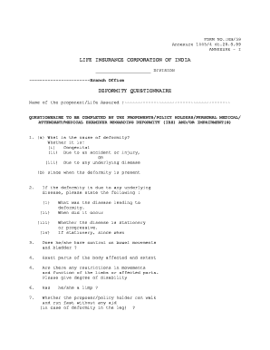 Lic Deformity Questionnaire Form PDF