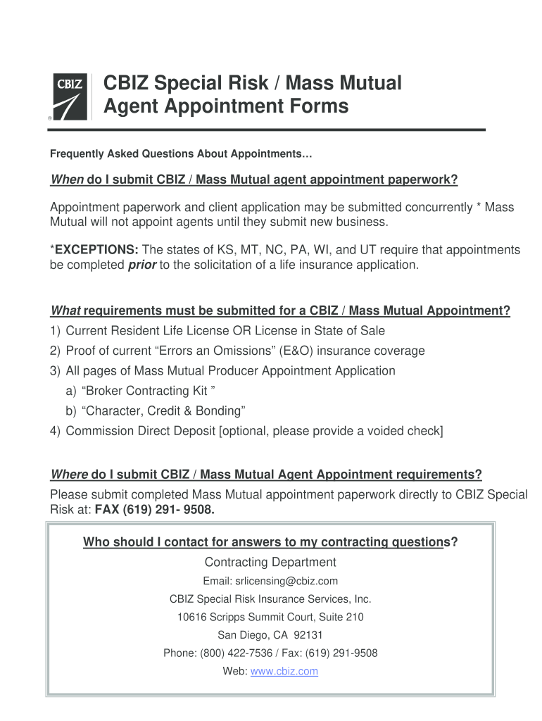 Mass Mutual Appointment Form