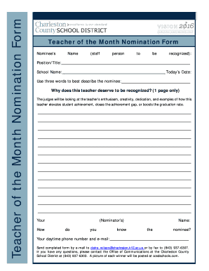 Teacher of the Month Nomination Example  Form