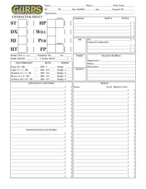Gurps Character Sheet Fillable PDF  Form