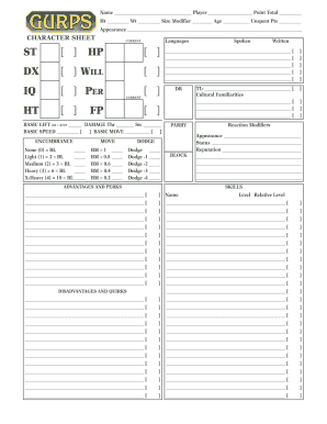 Gurps Character Sheet Fillable PDF Form