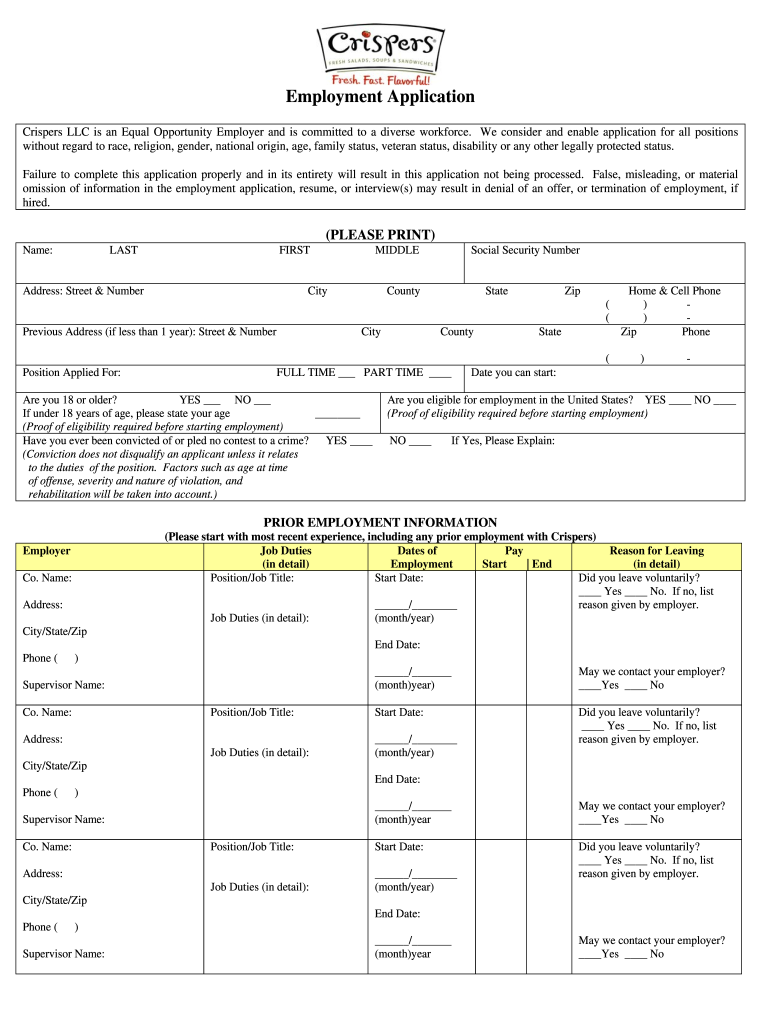 Crispers Application PDF  Form